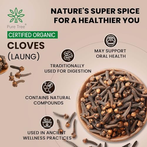 Image of Pure Tree Certified Organic Laung | 350 g | Organic Cloves Whole | Lavang Whole Spices | Aromatic & Flavorful Clove Seeds Khada Masala | Dried Cloves | lavangam
