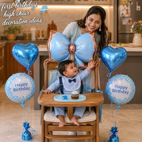 Image of Propsicle Bow Foil Balloons for Birthday Decoration Blue Boys | Bow theme foil balloon set for kids birthday party with star and round balloons