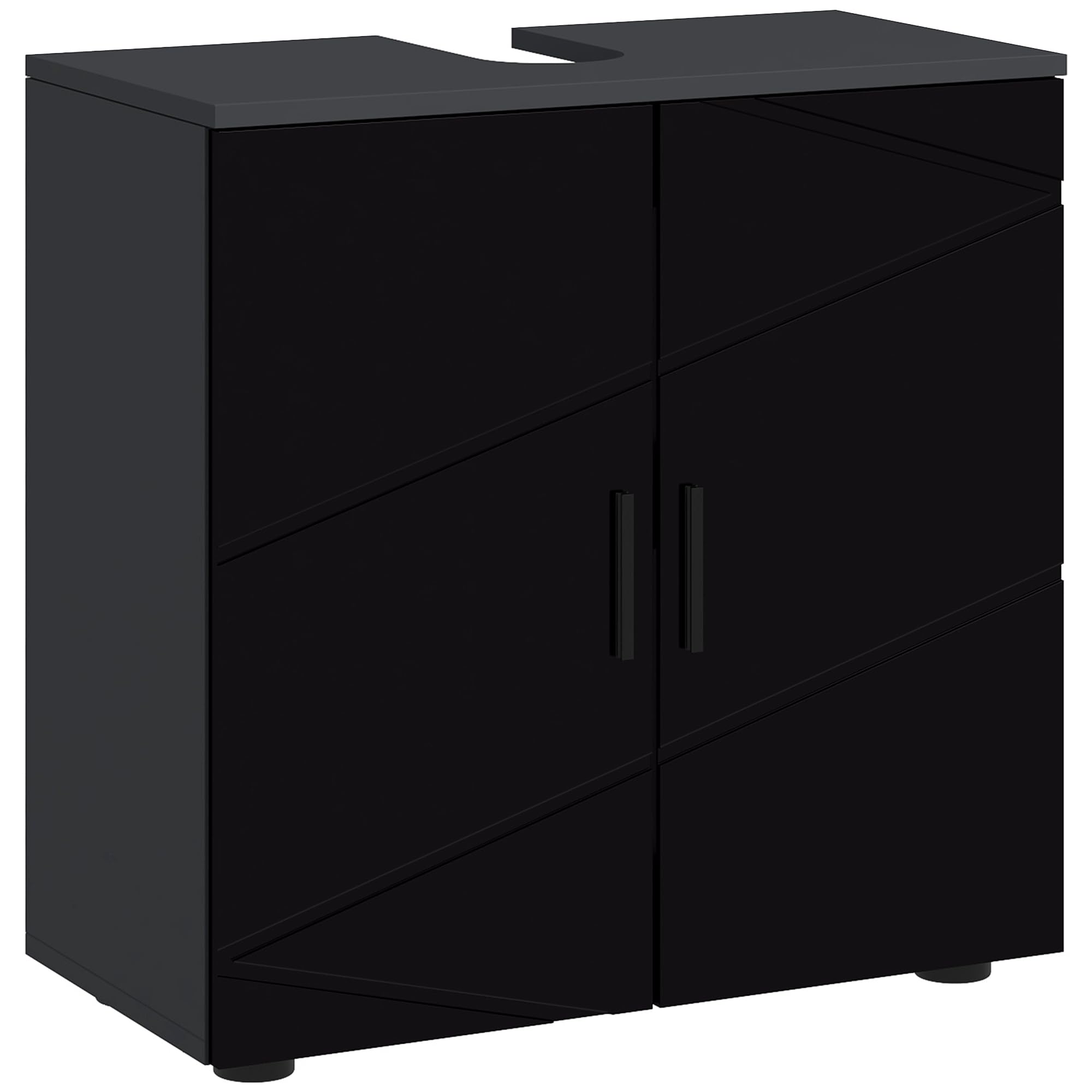 kleankin Mobile Sottolavabo con Armadietto 2 Ante, Mobiletto Bagno Sottolavandino in Legno con Mensola Regolabile, per Lavabi con o Senza Colonna, 60x30x60cm, Nero e Grigio Scuro