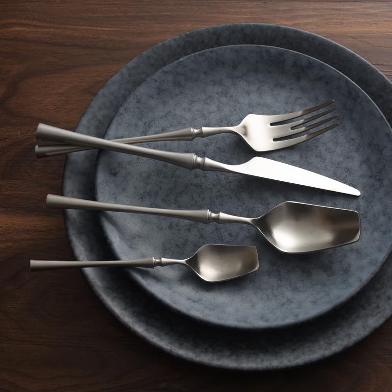 ONUIFIKE Silverware Set, 4/16/24/32/40/48 Pieces Small Waist Series Silver 304 Stainless Steel Knife, Fork and Spoon Set, Steak Knife, Tea Spoon, Hotel Tableware, Home Cutlery Flatware Set(16 Piece s