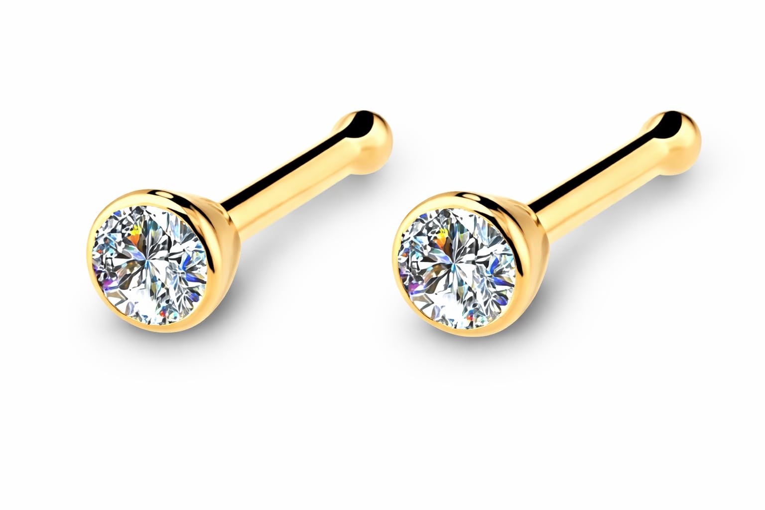 Stud Nosepin for Women Girls, Golden Color 18kt Yellow Gold Plated Diamond Style Zircone(set of 2)-image-39