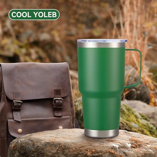 Image of 30 oz Stainless Steel Tumblers Bulk with Handle and Lid, 8 Pack | Powder Coated, Double Wall Vacuum Insulated, Leak Proof Lid, Keep Drinks Cold and Hot, for office, party, camping,Dark Green