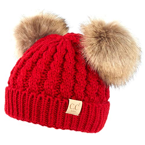 Image of C.C Exclusives Children Kid Double Pompom Knitted Beanie for Kids Ages 2-5 (KID-23)(KID-24)(KIDS-2055)