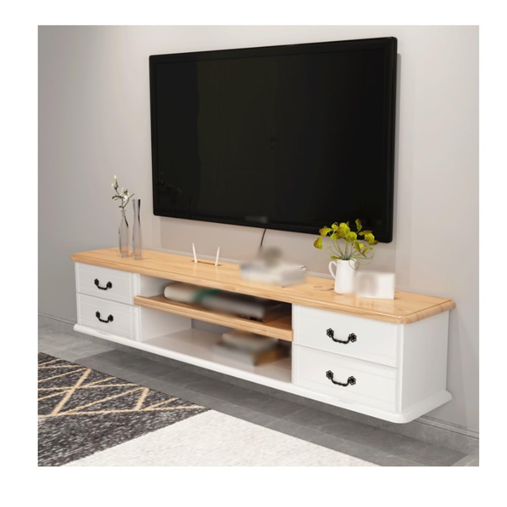 Mobile TV sospeso, in Legno massello, Centro di intrattenimento a Parete, Grande Console multimediale per Soggiorno e Camera da Letto (Naturale 140 cm/55,1 Pollici)