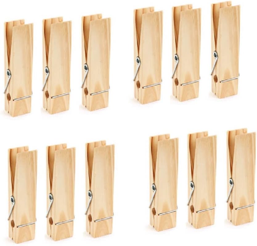 Pack of 12 Oversized Unfinished Wooden Clothespins - 6 Inch Big Jumbo Wood Clothespins for DIY Arts and Crafts Projects (Size - 6 L x 1-5/8 W)