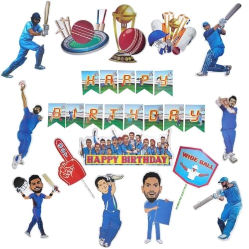 Image of Cricket Birthday Decorations For Boys 56 Pcs Cricket Theme Happy Birthday Decoration(Pack of 56 , Multicolor)