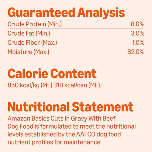 Image of Amazon Basics Wet Dog Food, Cuts in Gravy with Beef, Made with Real Beef and Chicken, 13.2 oz can (Pack of 12)