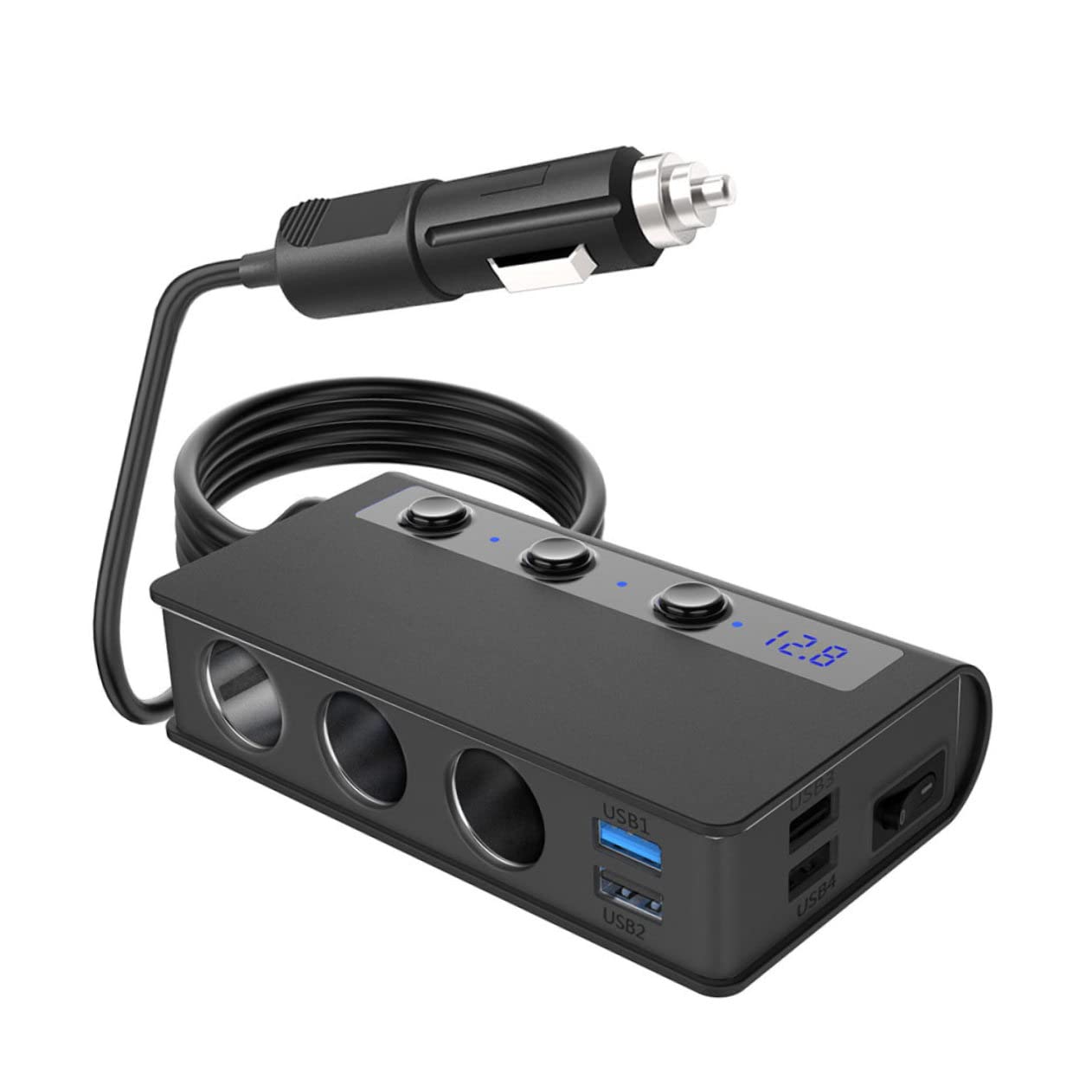 jojofuny Adaptador de Cargador para Coche de 180 W 4 Puertos USB, Protección contra Sobrecorriente y Cortocircuito, para Móviles y Luces USB