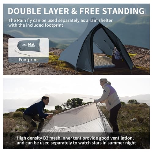 Image of Naturehike Cloud-Up 2 Person Tent Lightweight Backpacking Tent with Footprint - Free Standing Ultralight Camping Hiking Backpack Tents Two Person Tent