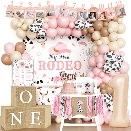 Costova My First Rodeo Decorations Girl Western Cowgirl 1st Birthday Decorations Wild West Birthday Party Supplies My First Rodeo Backdrop Balloon Banner Tablecloth Poster for One Year Old Girl