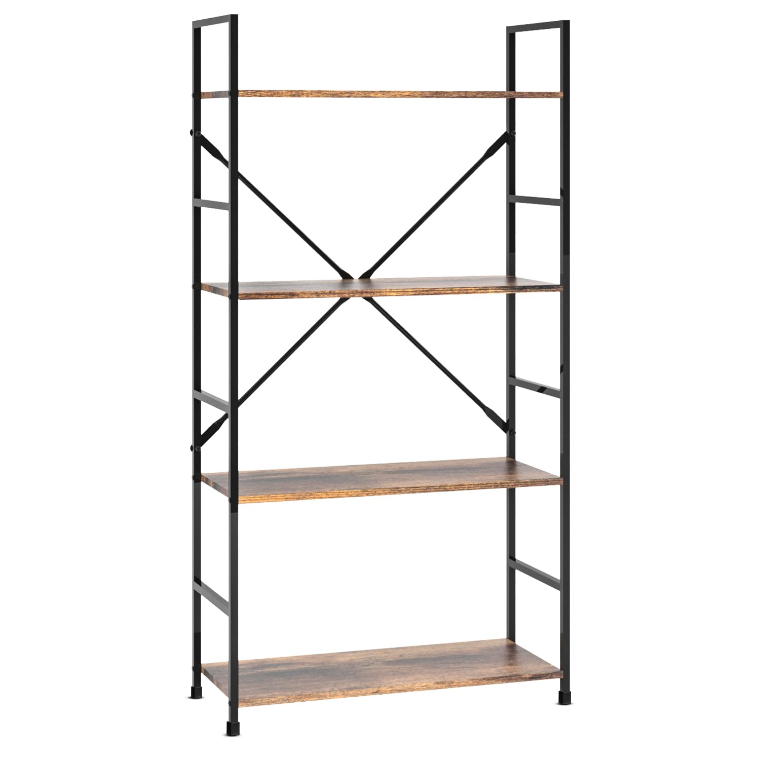 BELOFAY Book Shelf Floorstanding 4-Tier Wooden Shelving Unit with Steel Frame, Space-Saving Ancient Wood Book case for Office, Study, and Living Room
