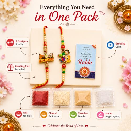 Image of Divayanshi Designer Rakhi for Brother Set of 2 | Handmade Pearl & Crystal Bead Rakhi | Raksha Bandhan Gift Box with Roli Chawal