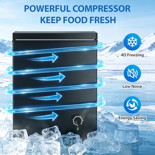 Image of Deep 3.5 Cu.ft Freezer Top Door with Basket, 7 Temperature Control, Chest Freezer for Home Kitchen Office Dorm Apartment Indoor Use, Black