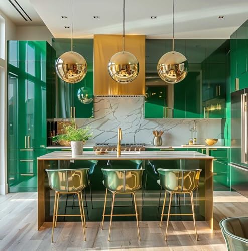 Image of ONETON Glossy Green Contact Paper Decorative Self Adhesive Counter Top Peel and Stick Wallpaper for Kitchen Cabinets Shelf Drawer Liner Desk Dresser (DRK Green Glossy WP, 12x80 inch)