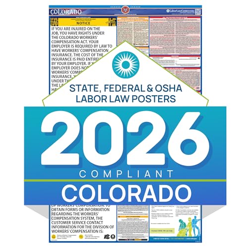 Colorado 2026 Labor Law Poster – State & Federal Compliance – OSHA, EEOC, FMLA, Minimum Wage – Durable, Laminated & Waterproof Workplace Employment Poster – Made in USA – 26” x 39.5”