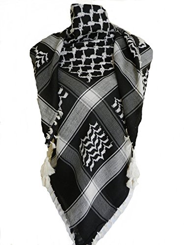 Black Arab Shemagh Head Scarf Neck Wrap Authentic Cotton Palestine Arafat BK-WT