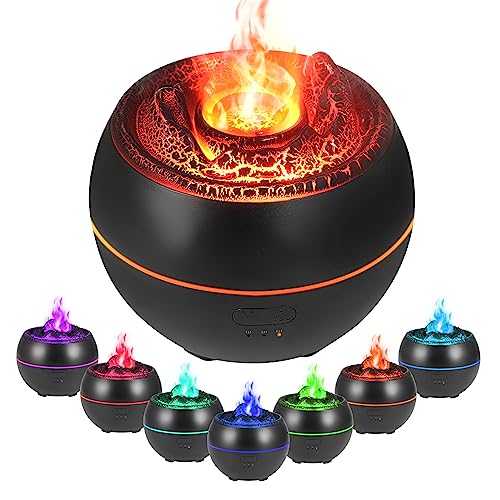 Vusddy Difusor De Aromas con Efecto Llama, Difusor De Aceites Esenciales, 7 Colores, 3 Temporizadores, Apagado Automático Sin Agua, Humidificador Difusor para El Hogar, Oficina, Dormitorio(Black)