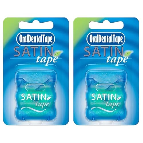 Satin Dental Flossing Tape 25m, Mint Flavoured, Wide Ribbon Design, Waxed Nylon Core, 25m, Pack of 2 (2pk, Mint)