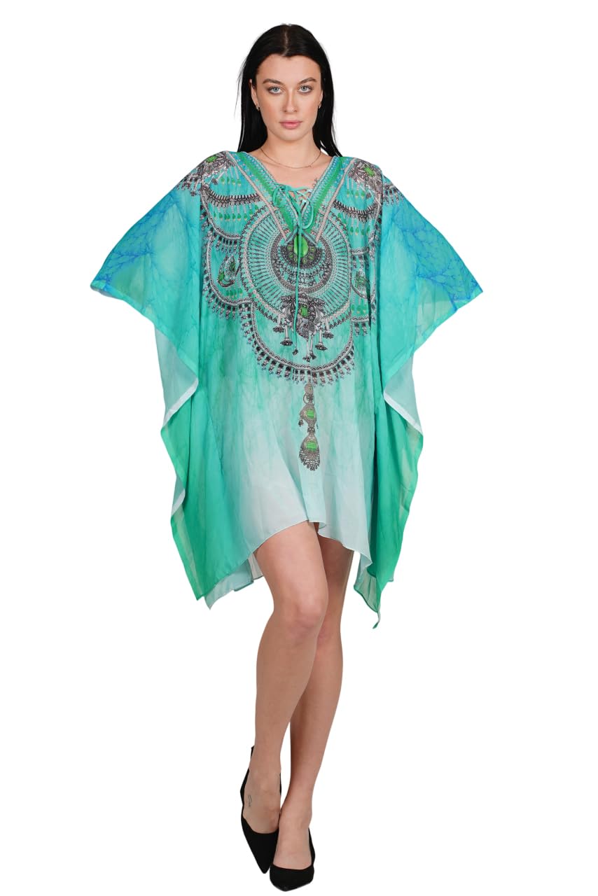 Chic V-Neck Digital Print Crepe Kaftan Dress – One Size Fits All (S-4XL) – Perfect for Summer Parties & Beaches Multicolour-image-38