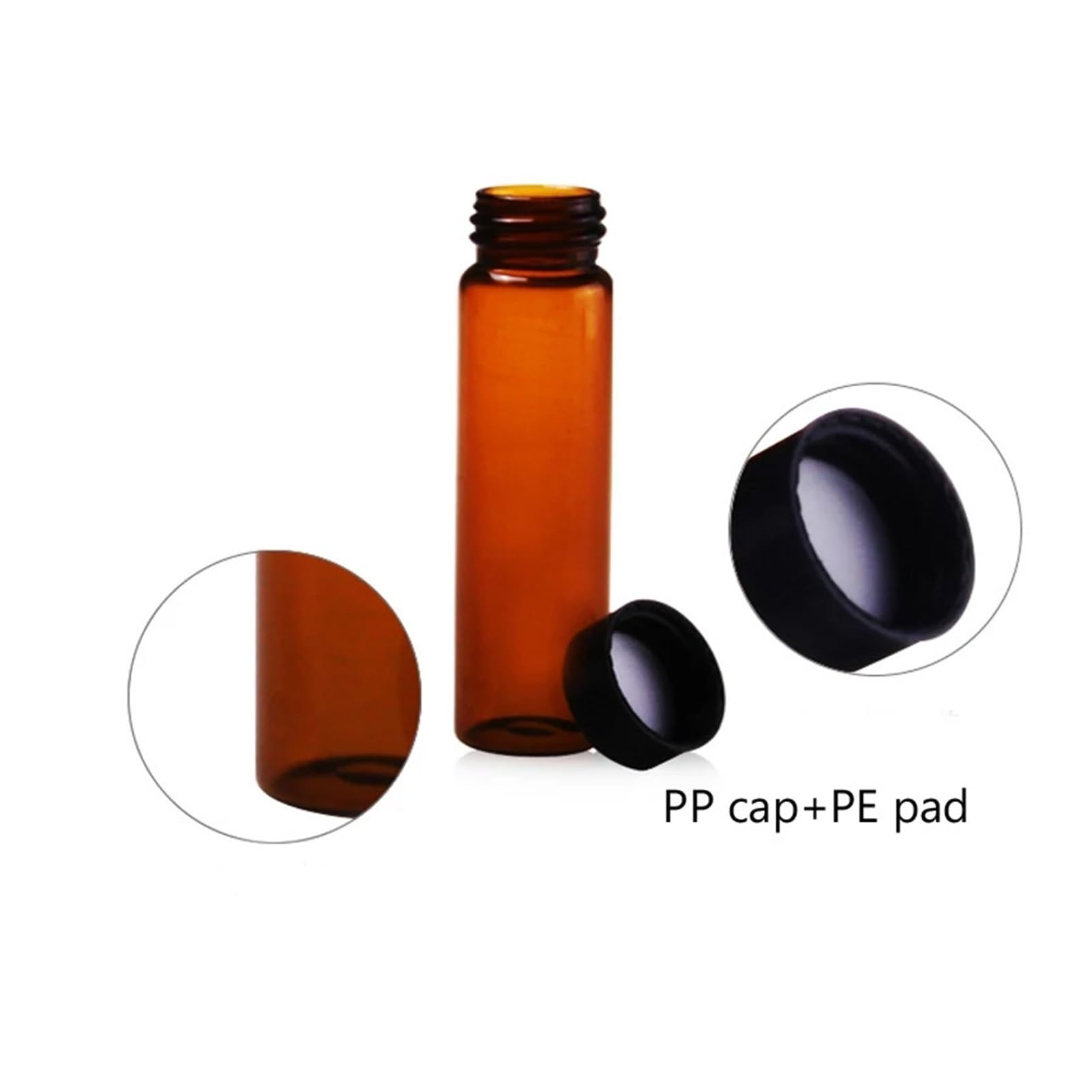Botellas de vidrio transparentes, Frascos de vidrio marrón for muestras de aceites esenciales con tapón de rosca for laboratorio, de 3 ml a 50 ml.(50ml 20 pieces)