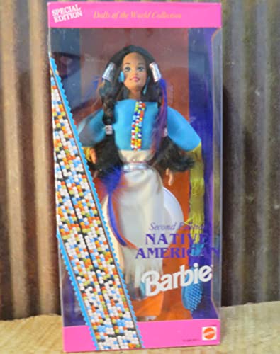Special Edition Barbie 1993 Dolls of the World 12 Inch Doll Collection - Second Edition Native American Barbie Doll with Native American Dress, Boots, Ring, Earrings, Brush and Doll Stand