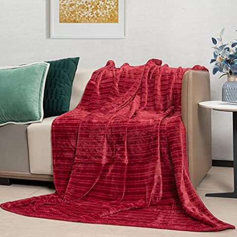 Fleece Throw Blankets, SRIZIAN Large Flannel Throw Blankets, 50" x60” Washable Lightweight Bedding Flannel Blanket for Couch Sofa Bed Office, Throw Fleece Blankets for All Season (Red, 50" x 60") Cover