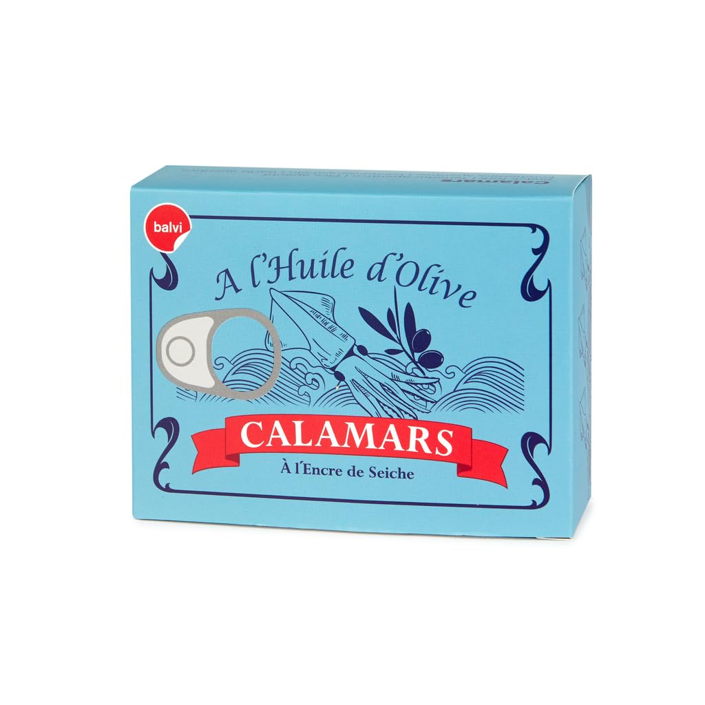 Balvi Aperitif-Gabel Conserverie Calamars Tintenfisch-Konservendose im Retrodesign Blech/Edelstahl