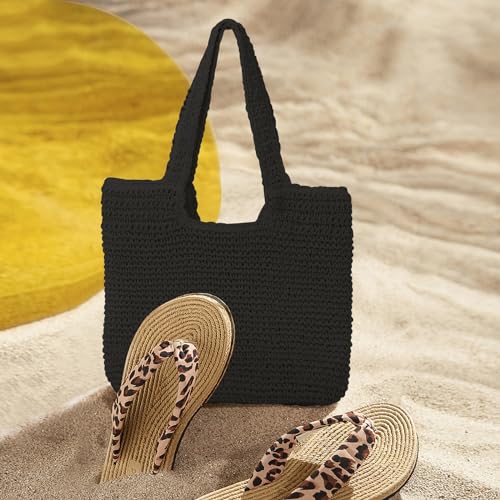 Image of GOLDTIMO Beach Bags for Women - Summer Soft Large Woven Shoulder Purse Handbag, Beach Tote Straw Bag for Summer Vacation