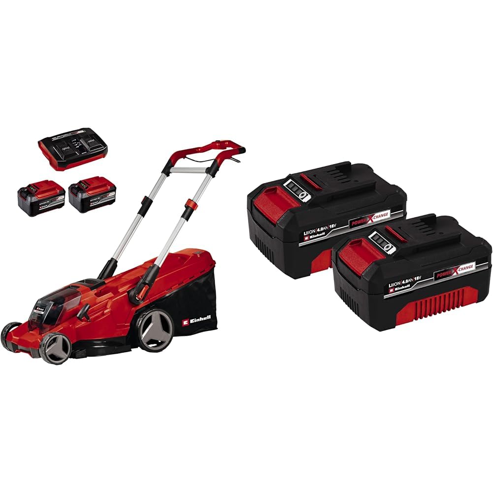 Einhell Rasarro 36/42 Kosiarka Akumulatorowa, Czerwony/Czarny, Do 725 m² & Einhell Pxc-Twinpack Akumulator, Czerwony/Czarny, 2 Sztuki