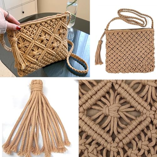 Image of Boho Purses for Women Crossbody Bags, Hand Woven Cotton Rope Beach Tote Bag,Summer Beach Bags for Women Boho Purse with Tassel