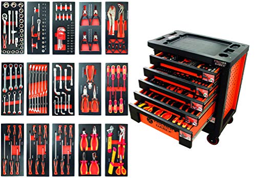 Servante d'atelier équipée clés + douilles + tournevis 159 outils