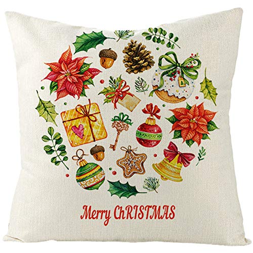 Gualiy Cojín de sofá de Navidad, diseño de campana, regalo de Navidad, 50 x 50 cm, para sofá, cama y coche, color blanco