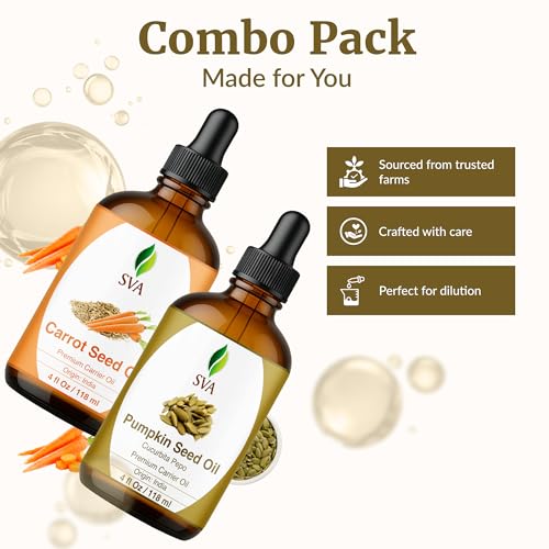 Image of SVA Pumpkin and Carrot Seed Oil 4 oz Bundle Super Saver Combo - Bundle Set for Hair Oiling, Scalp Massage, Hair Care, Face, Skin Care and Body Massage