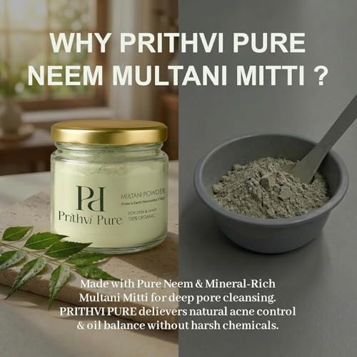 Image of Neem Multani Mitti Clay 300 Gm | 100% Organic Double Filtered Herbal Face Pack for Bright Skin Glow Oil Control Tan Removal | Natural Skincare