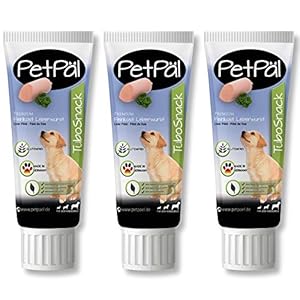 PetPäl Saucisse de Foie pour friandises de « Snack Tubo Délicieux Desserts Chien Snack fabriqué en Allemagne – Facile à saisir sans polluer Les Mains – 3x75g