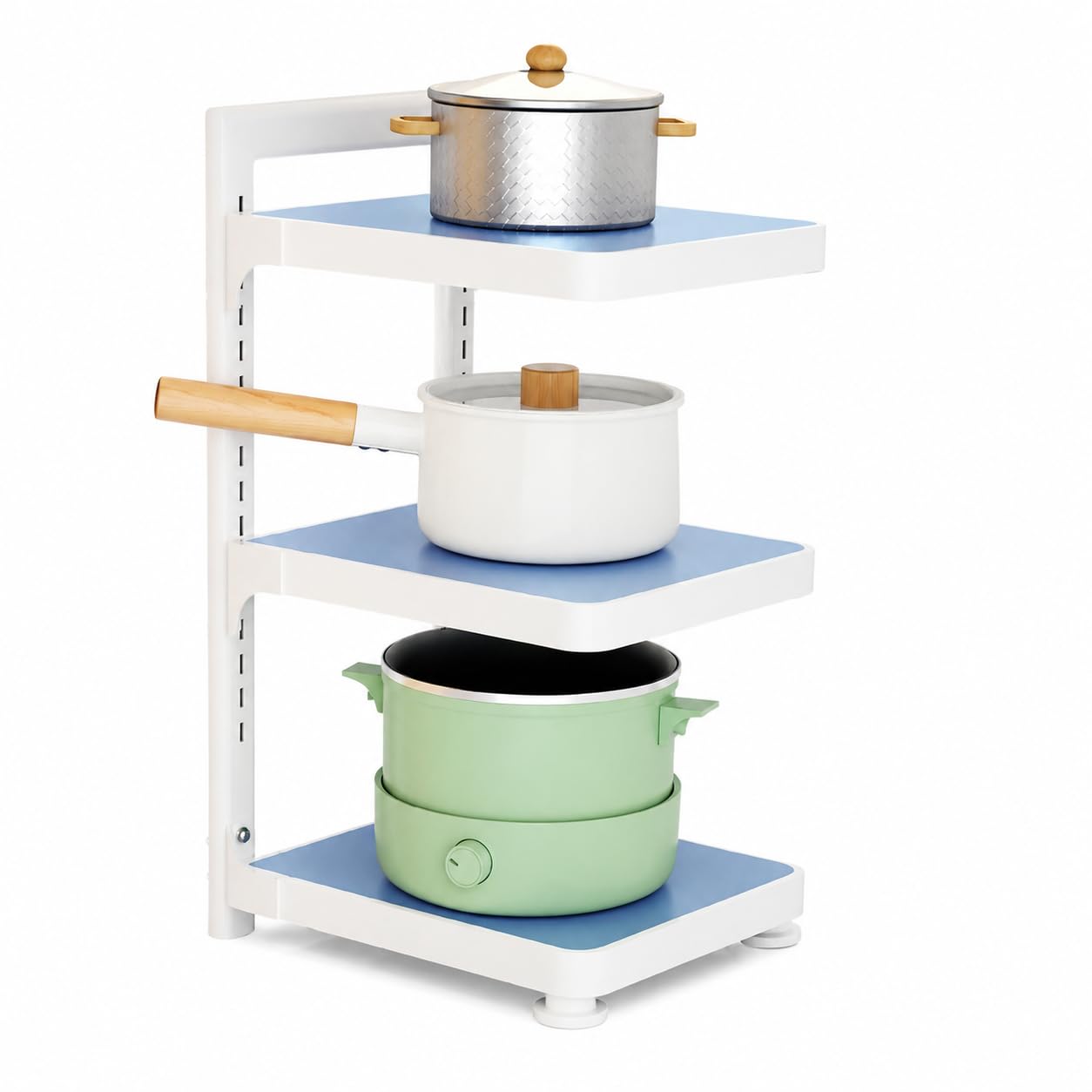 Portaoggetti Cucina Organizzatore Scaffale Tre Ripiani Porta Pentole Struttura Metallo Facile Montaggio Protezione Superfici Adatto a Cucina Piano Lavoro Armadio, color to 2