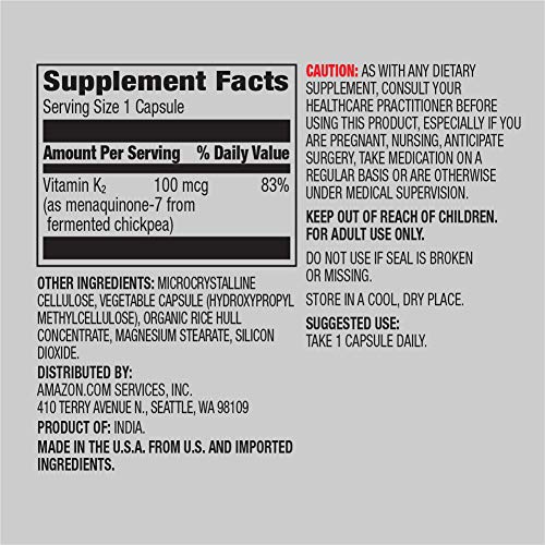 Amazon Elements Vitamin K₂, 100 mcg, Vegan, Made from Chickpea, 65 Capsules - Image 3