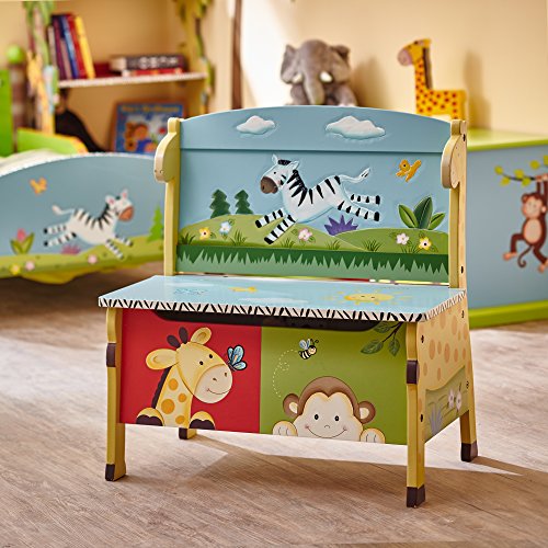 Fantasy Fields - Sunny Safari Animals Thematic Kids Storage Bench | Imagination Inspiring Hand Crafted & Hand Painted Details Non-Toxic, Lead Free Water-based Paint