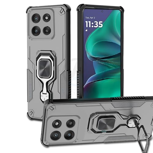 Image of AESTMO Armor Back Cover for Motorola Moto Edge 60 Stylus 5G | Ring Holder & Kickstand & Camera Protection in-Built | 360 Degree Protection Back Case Cover (Black)