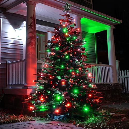 Image of Brightown Battery Operated Christmas Lights 2 Pack 18 Feet 50 LED Clear Mini String Lights with 8 Modes Waterproof Tree Lights for Xmas Outdoor Indoor Holiday Party Garden Decor, Red & Green