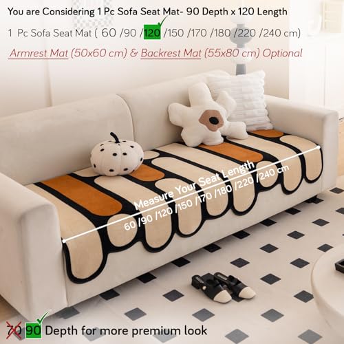 Image of HOKIPO 'Moderna Curves' All Season Sofa Cover Mat for 1 /2 /3 Seater & L Shape Sofa. Make Your Own Sofa Cover Set, Anti-Slip Mat Length 90(D) x 120(L) cm, Oyster Beige (AR-6123-BGE)