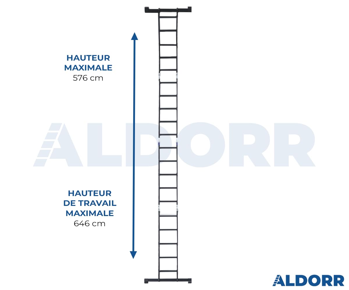 ALDORR 4x5 Professionnelle Échelle Pliante sans Plateforme - Aluminium de Haute Qualité - Polyvalente - Capacité de Charge Jusqu'à 150 kg - Pliable - Sûr et Fiable (EN131) - Échelle Extensible