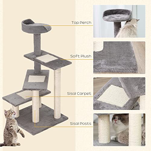 Torre para gatos PawHut 40" 5 niveles gris miniatura 4