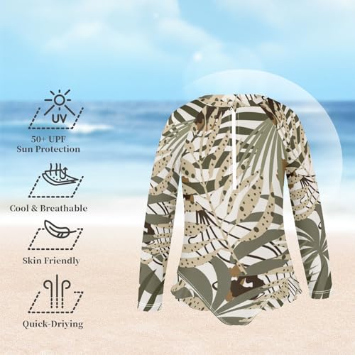 susiyo Abstract Tropical Leaves Girls Long Sleeve One Piece Swimsuits Rash Guard Bathing Suit UPF 50+ Zipper Girl Swimwear2