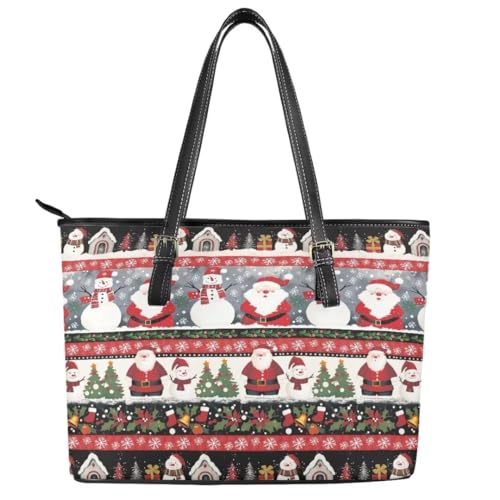 Image of Coldinair Christmas Leather Tote Bag for Women with Zipper Large Shoulder Tote Bag Shopping Casual Travel Bag Handbag Purse