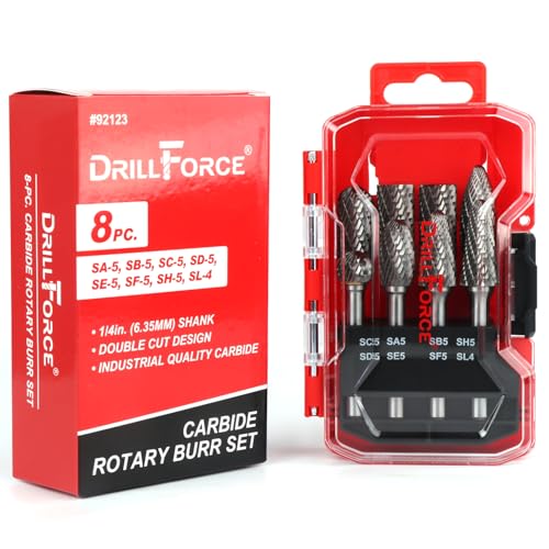 VALYRIANTOOL 8PCS Carbide Burr Set 1/4" Shank, Double Cut Tungsten Carbide Rotary Tool Attachment Kit Rasp Accessories for Die Grinder Metal Wood Carving, Engraving, Polishing, Deburring