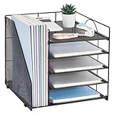 LEKETREE Desk Organizers and Accessories, 5-Tier Paper Letter Tray Organizer with File Holder, Desktop Organizer for Office Supplies, Office Desk Accessories & Workspace(Black)