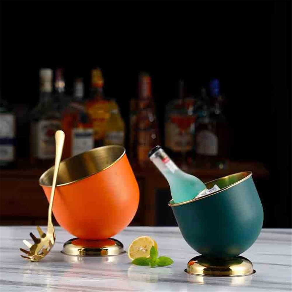 Cubeta de Hielo Cubo de Hielo Acero Inoxidable Biselado con Barra Cubo de Hielo Aislado(Orange)