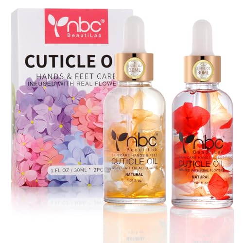 nbc BeautiLab Nagelhautöl, 2 Stück 30 ml Nagelhautöl-Set mit Zitronen- und Orangenduft und Blumen cutículas, aceites esenciales para uñas, hidratación nutritiva (2 × 30ml 30ml Lemon & Orange)