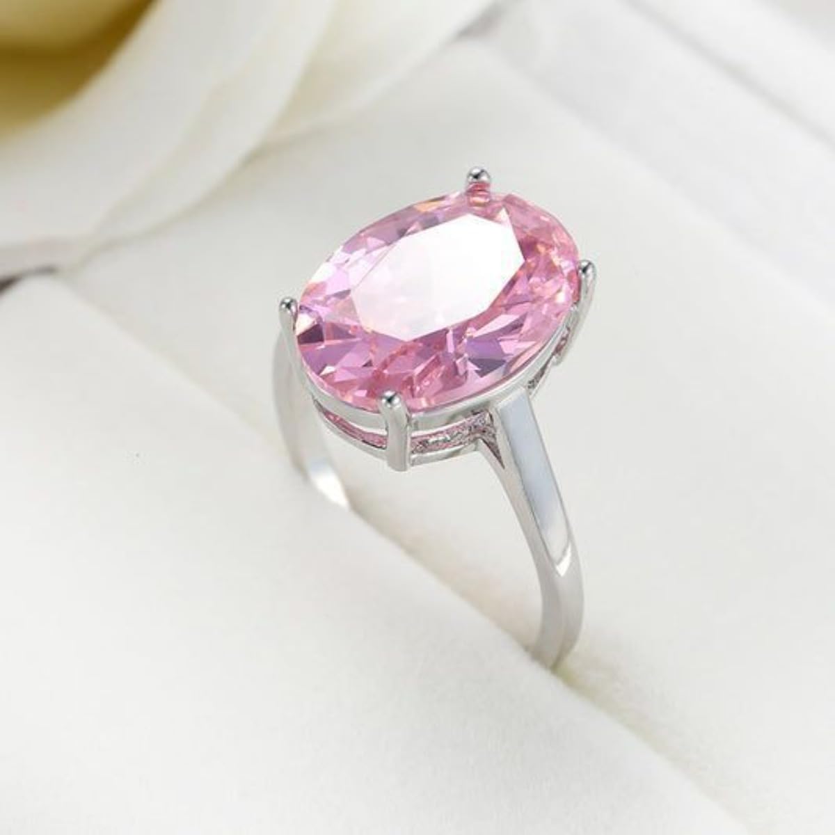 Oval Pink Cubic Zirconia Ring for Women – Gold Plated Solitaire Band, Minimalist Niche Statement Jewelry Gift for Her, Birthday & Anniversary Present for Wife, Best Friend or Sister image 2